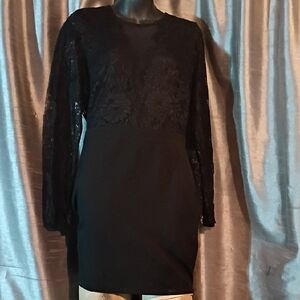 Elegant Black Lace Long Sleeve Dress